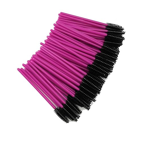 Yueton 100 Pack Disposable Eyelash Brushes Wands - Hot Pink & Black Mascara Applicators