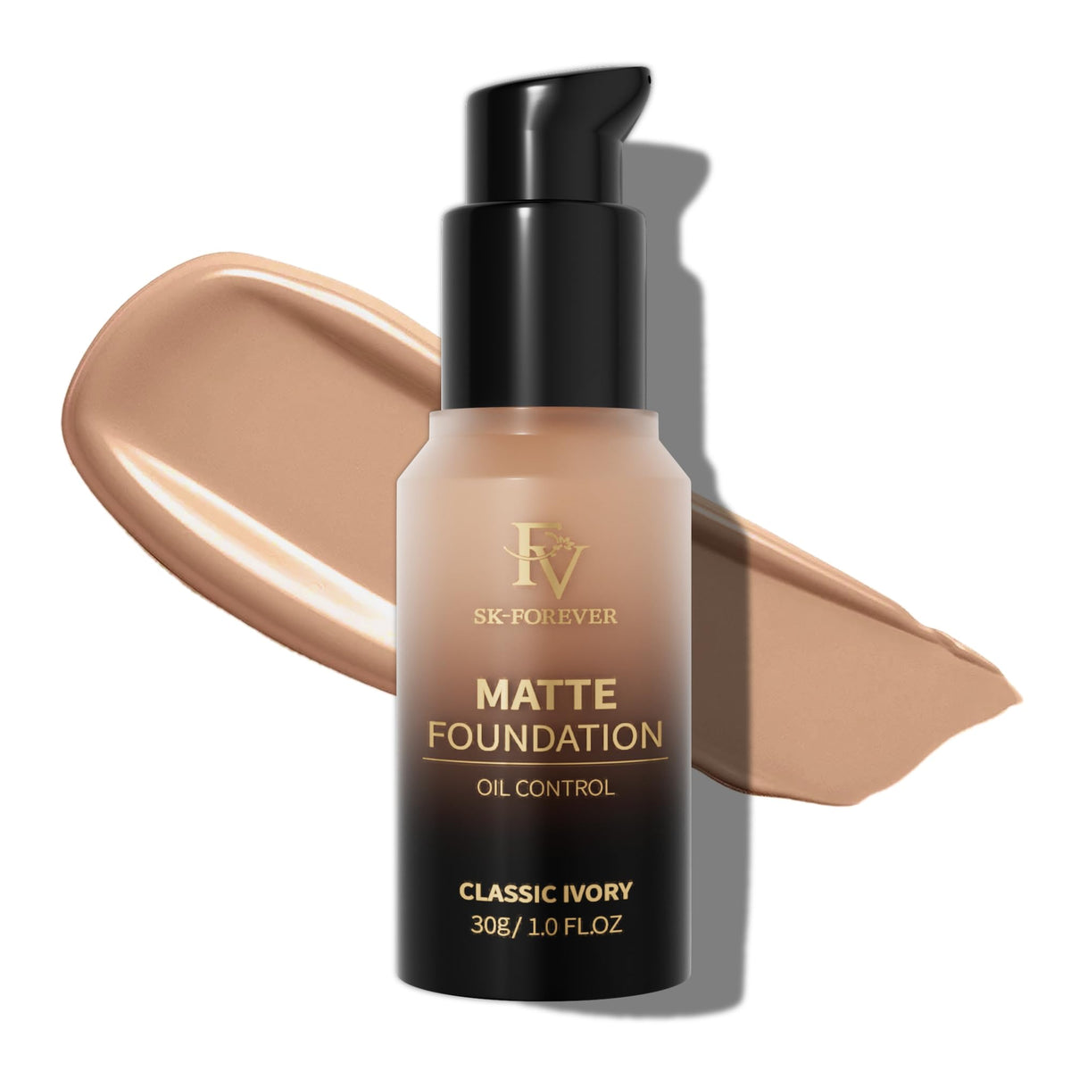 Fv Full Coverage Liquid Foundation, Lightweight Matte, Long Lasting, Oil Control, Classic Ivory