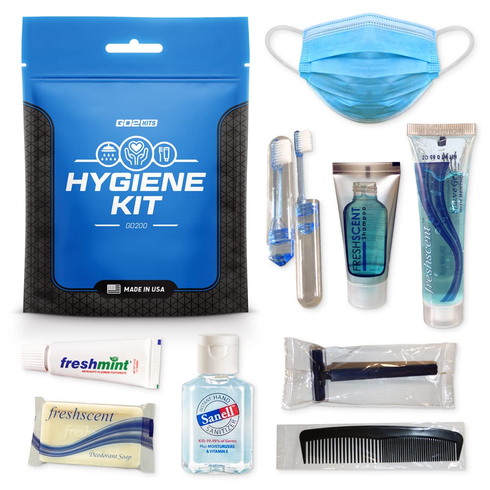 Go2Kits Ultimate Travel Toiletry & Ppe Kit With Shaving Supplies, Reusable Toothbrush, 1-Pack