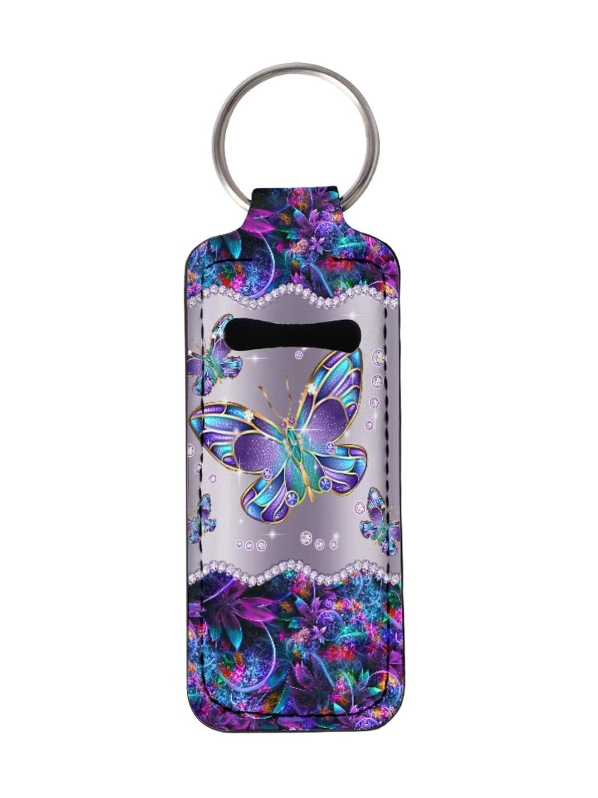 Gearider Blue Bling Butterfly Lip Gloss Tube Holder Keychain - Neoprene Lipstick Sleeve