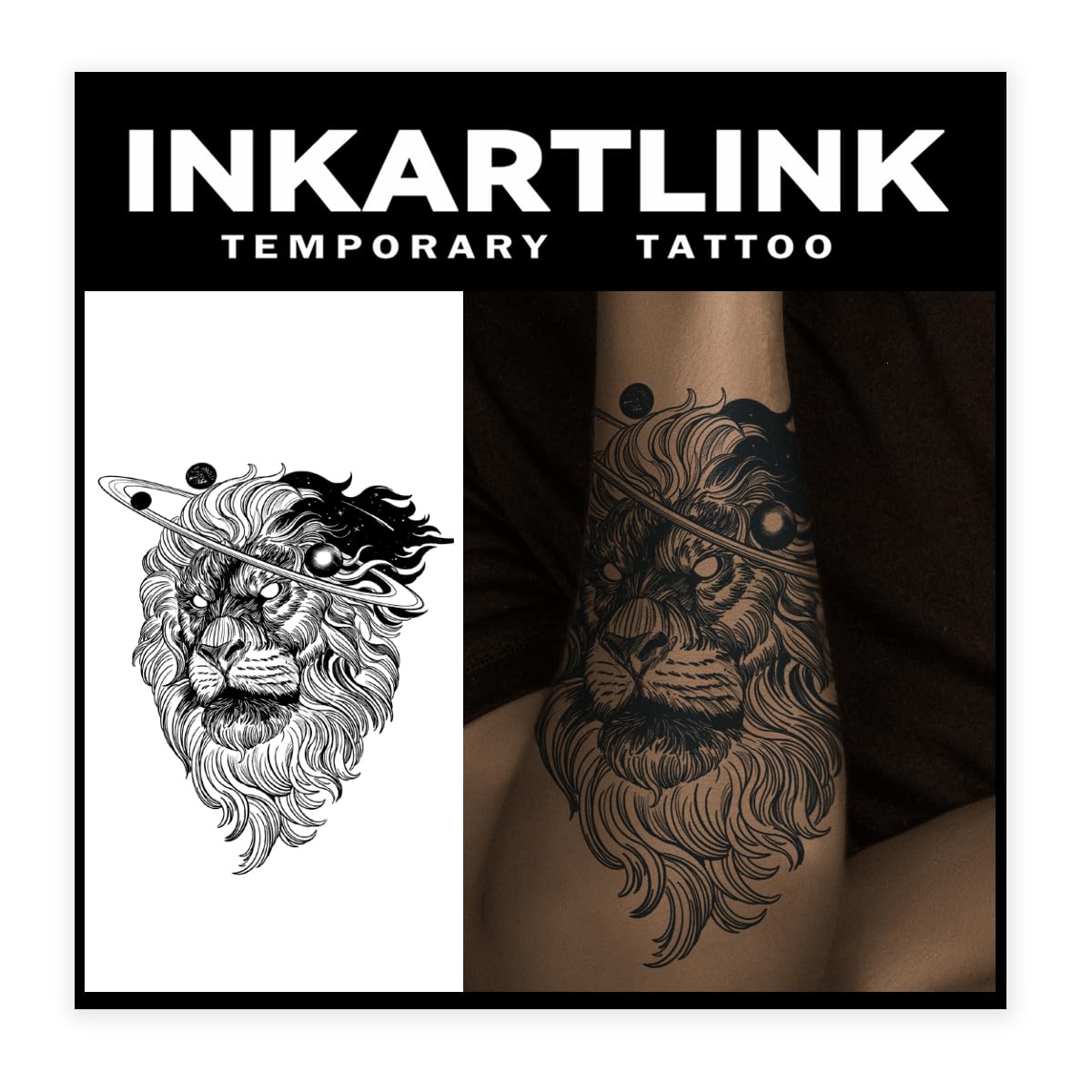 Inkartlink Large Semi Permanent Lion Tattoo - Waterproof, Realistic, Lasts 1-2 Weeks