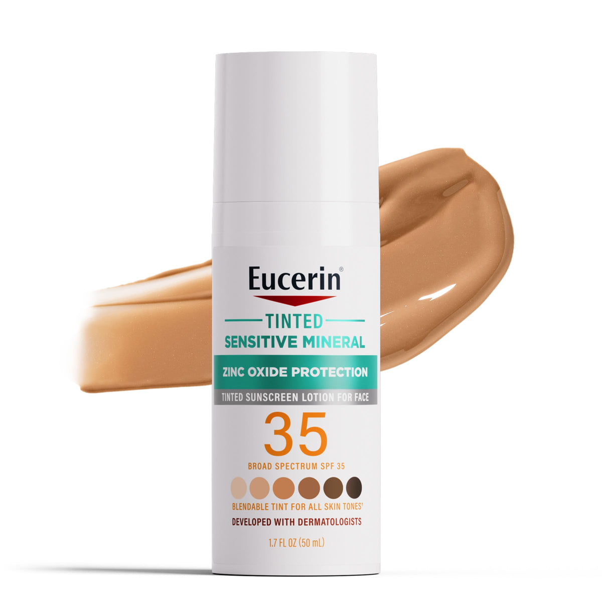 Eucerin Tinted Mineral Face Sunscreen Spf 35, Zinc Oxide, Non-Comedogenic For Sensitive Skin, 1.