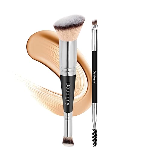 Daubigny Dual-Ended Angled Foundation & Eyebrow Brush Set - Perfect for Liquid, Cream & Powder