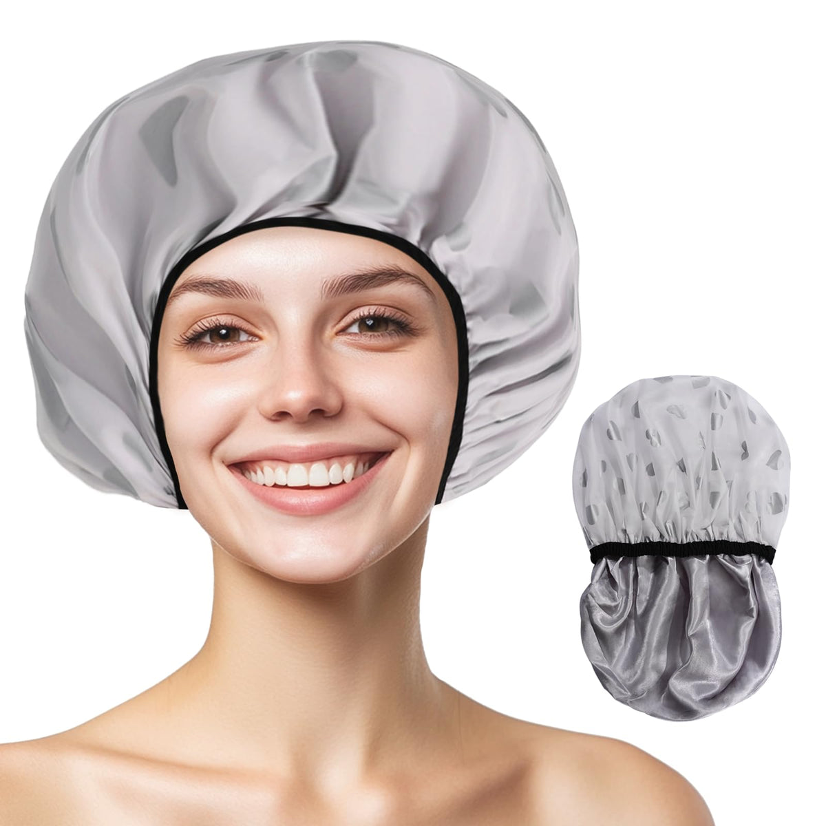 Yizijizi Reusable Waterproof Shower Cap For Long Hair - Large Grey Love