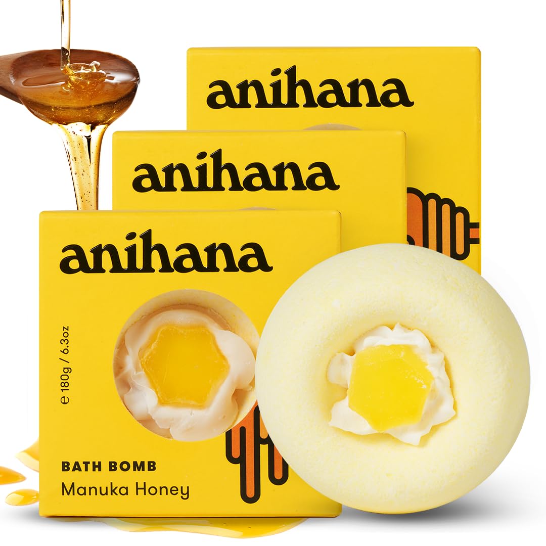 Anihana Bath Bombs With Coconut Oil, Manuka Honey Scent, Paraben Free, 3 Pack, 6.3