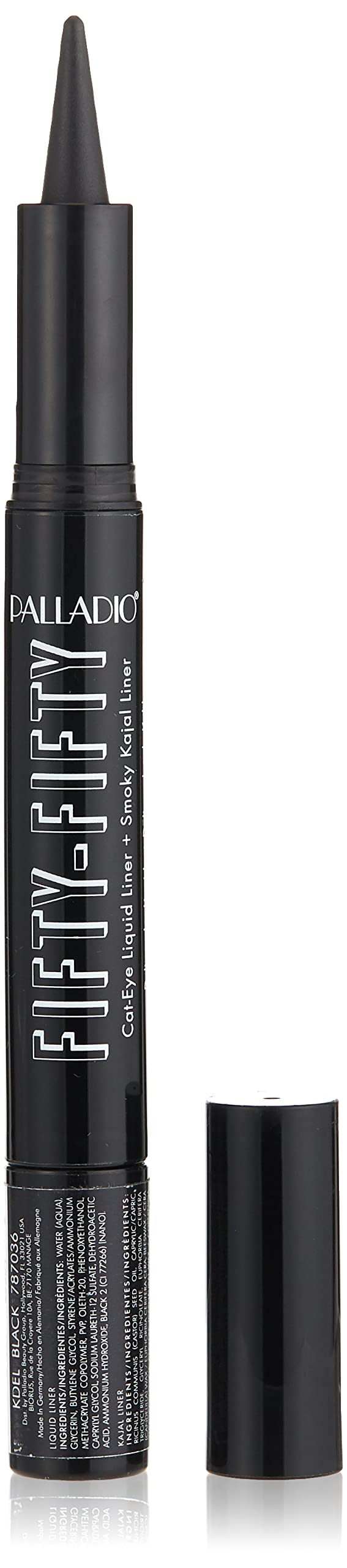 Palladio Fifty-Fifty Eye Liquid Liner - Dual Ended Kajal & Fiber Tip, Smudge Proof, Black Cat