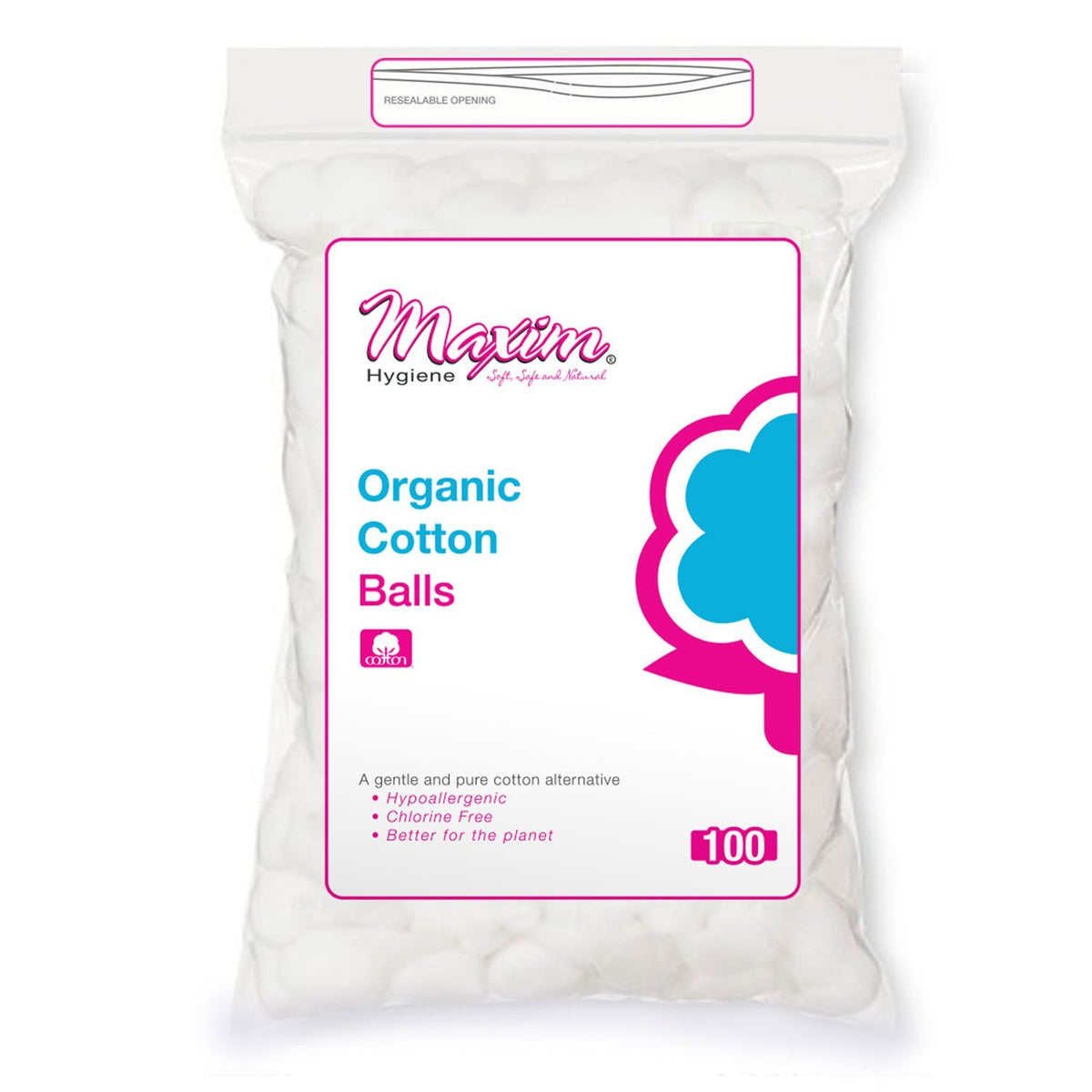 Maxim Organic Cotton Balls - 100% Natural Hypoallergenic, Chlorine & Chemical Free, 100 Count