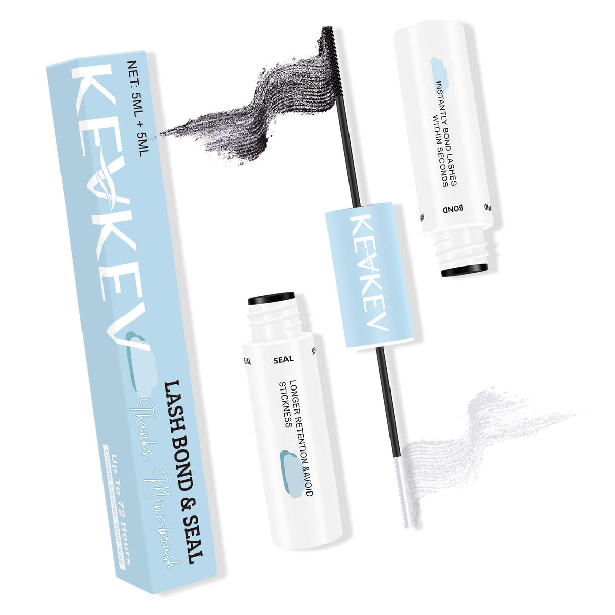 Kevkev Lash Bond & Seal Glue For Cluster Lashes, Strong Hold 72 Hours, Waterproof, 10Ml