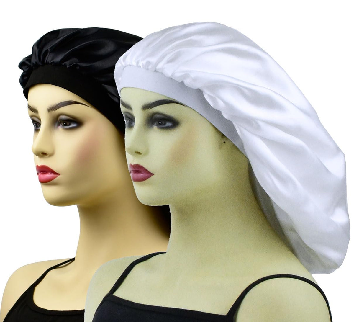 Cocosilk Xl Satin Bonnet For Braids, Black + White Silk Hair Cover, Sleep & Shower Cap