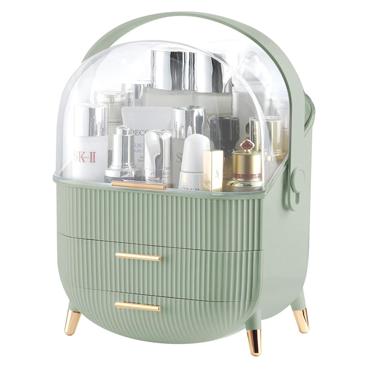 Gltaylmy Light Green Makeup Organizer With Lid & Drawers - Ideal For Vanity & Bathroom Display