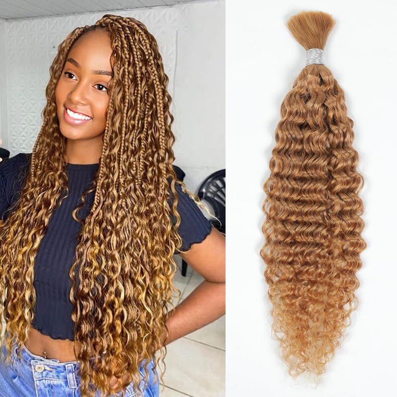 Showcoco Human Braiding Hair 20&quot; Water Wave Extensions, 27# Color, 50G For Boho Braids