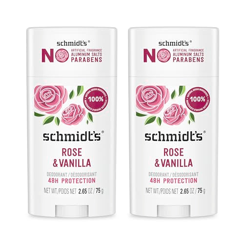 Schmidt's Vegan Deodorant Rose & Vanilla, Aluminum-Free, 24 Hour Odor Protection, 2 Count