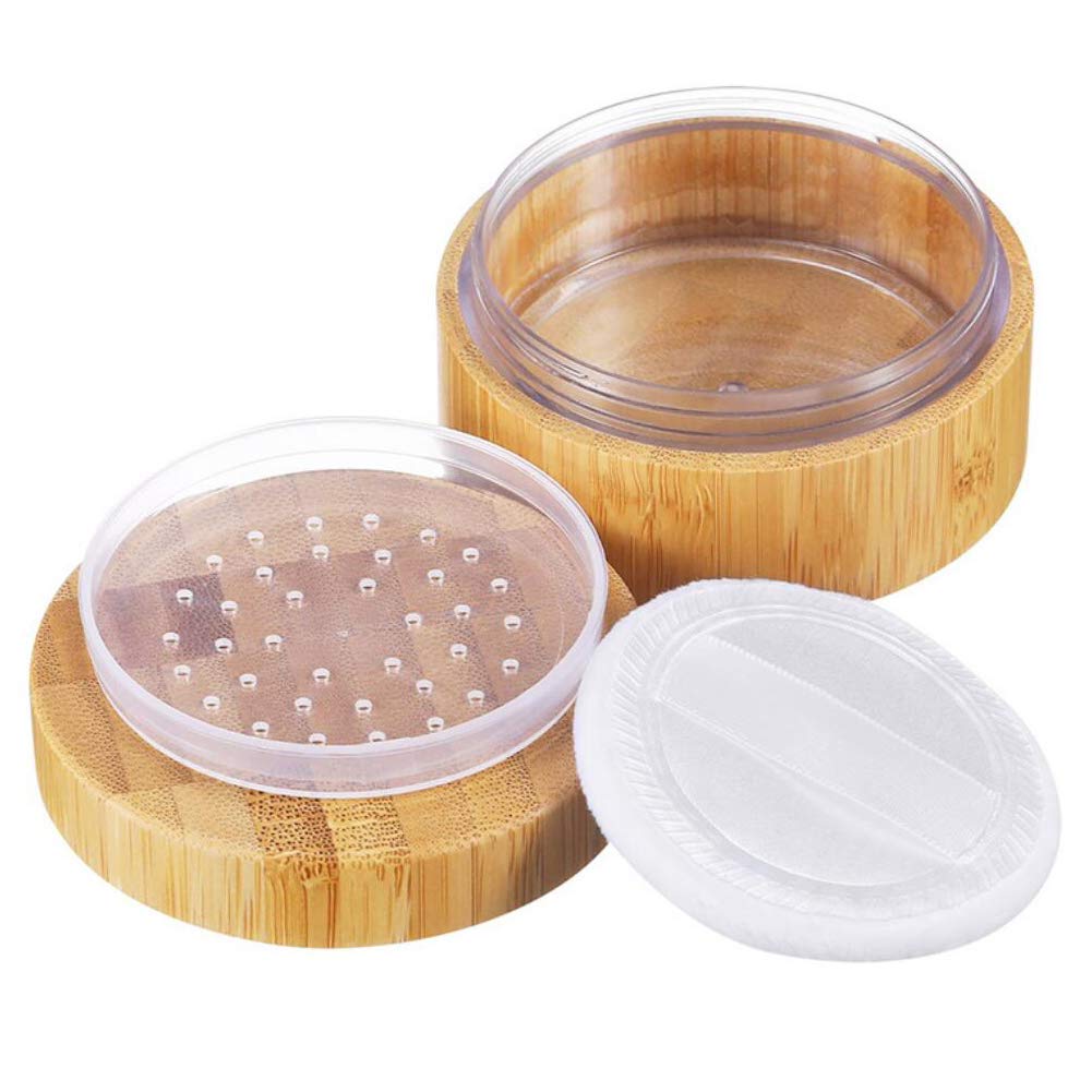 Upstore Bamboo Powder Puff Case 30Ml With Soft Sponge Puff & Sifter - Natural Yellow