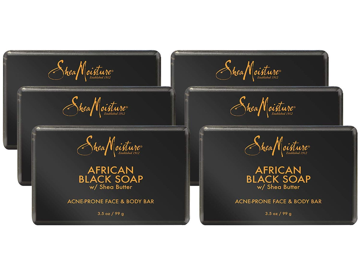 Sheamoisture African Black Soap Bar, 6 Pack (3.5 Oz) - Acne Prone Skin Face & Body Wash