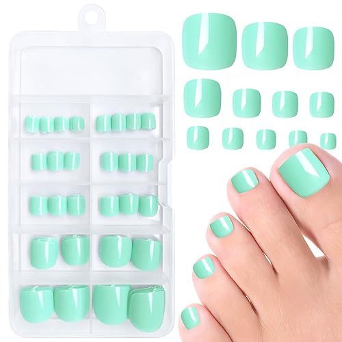 AddFavor 120pcs Mint Green Press on Toenails, Glossy Short Square Acrylic Nail Tips for Women