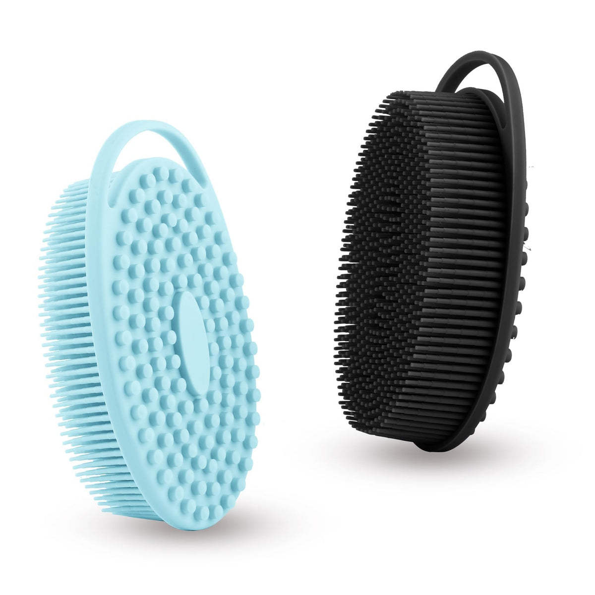 Bsofing Silicone Body Scrubber 2-In-1 Exfoliating Bath & Shampoo Brush, 2 Pcs, Blue & Black