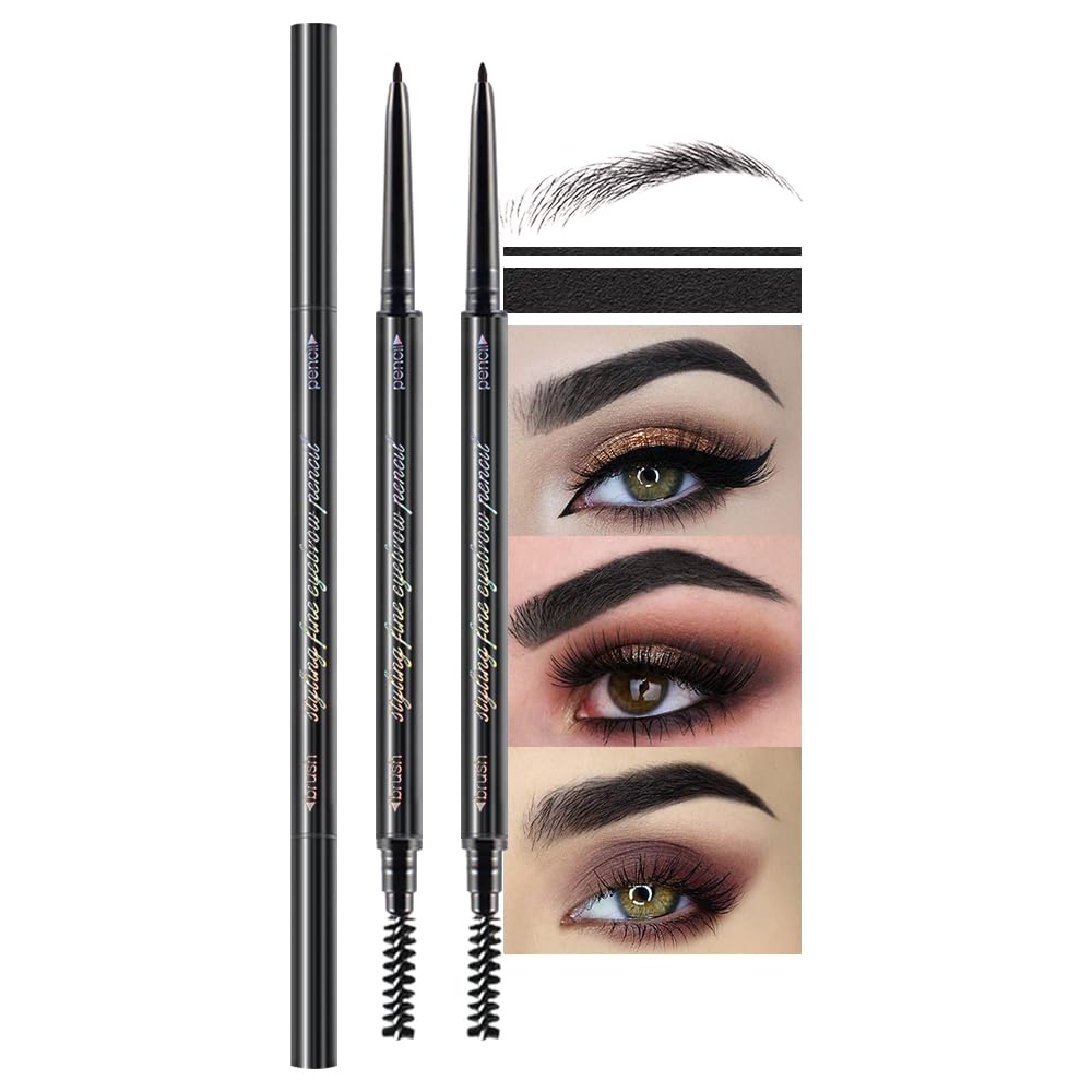 Wantuoluo 2 Pcs Waterproof Dual-Sided Brow Pencils - Ultra-Fine Mechanical, Black