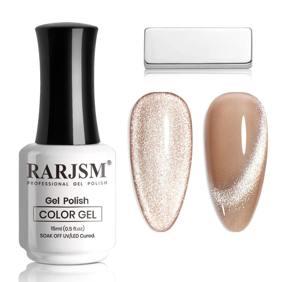 Rarjsm Cat Eye Gel Nail Polish 15Ml - Nude Velvet Pink, Silver Glitter, Uv Led Curing