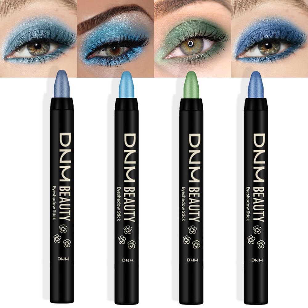 Amy'S Diary Eyeshadow Pencil Cream Stick Set, Waterproof Green Dark Blue Metallic 4Pcs