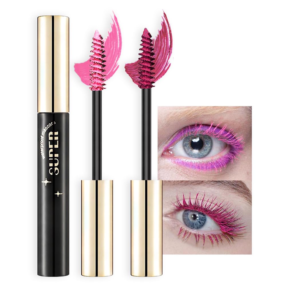 Bingbrush Colored Waterproof Mascara Set - Vegan, Long Lasting, Voluminous, 2-Pcs Pink