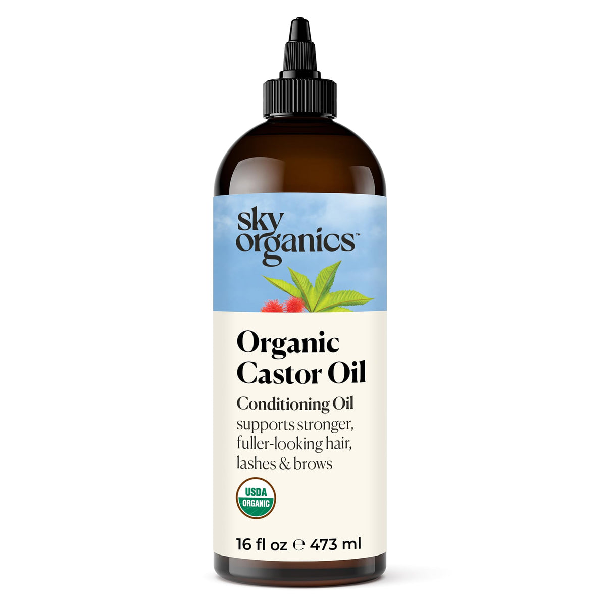 Sky Organics 100% Pure Castor Oil, Cold-Pressed For Hair, Eyelashes & Eyebrows, 16 Fl