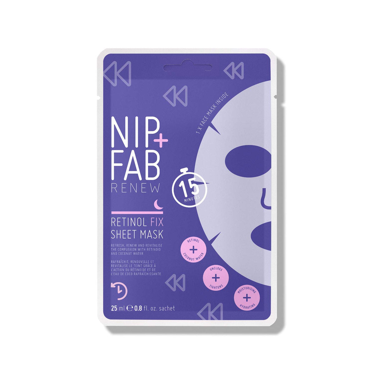 Nip+Fab Retinol Fix Sheet Mask With Coconut Water & Edelweiss - Hydrating Gel Facial Mask, 0.8 Fl