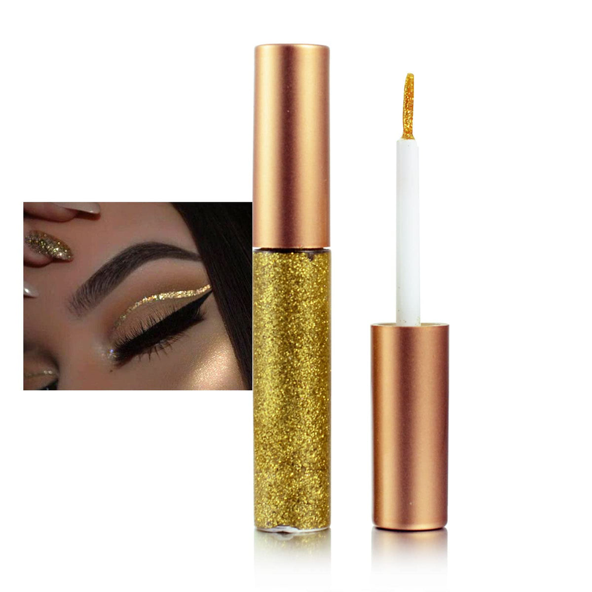 Rosarden Gold Glitter Eyeliner - Long-Lasting, Waterproof, Ultra-Fine Tip For Eye Makeup