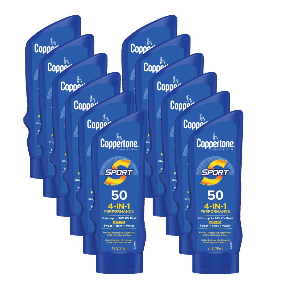 Coppertone Sport Sunscreen Spf 50, Water Resistant Lotion, 7 Fl Oz, Pack Of 12