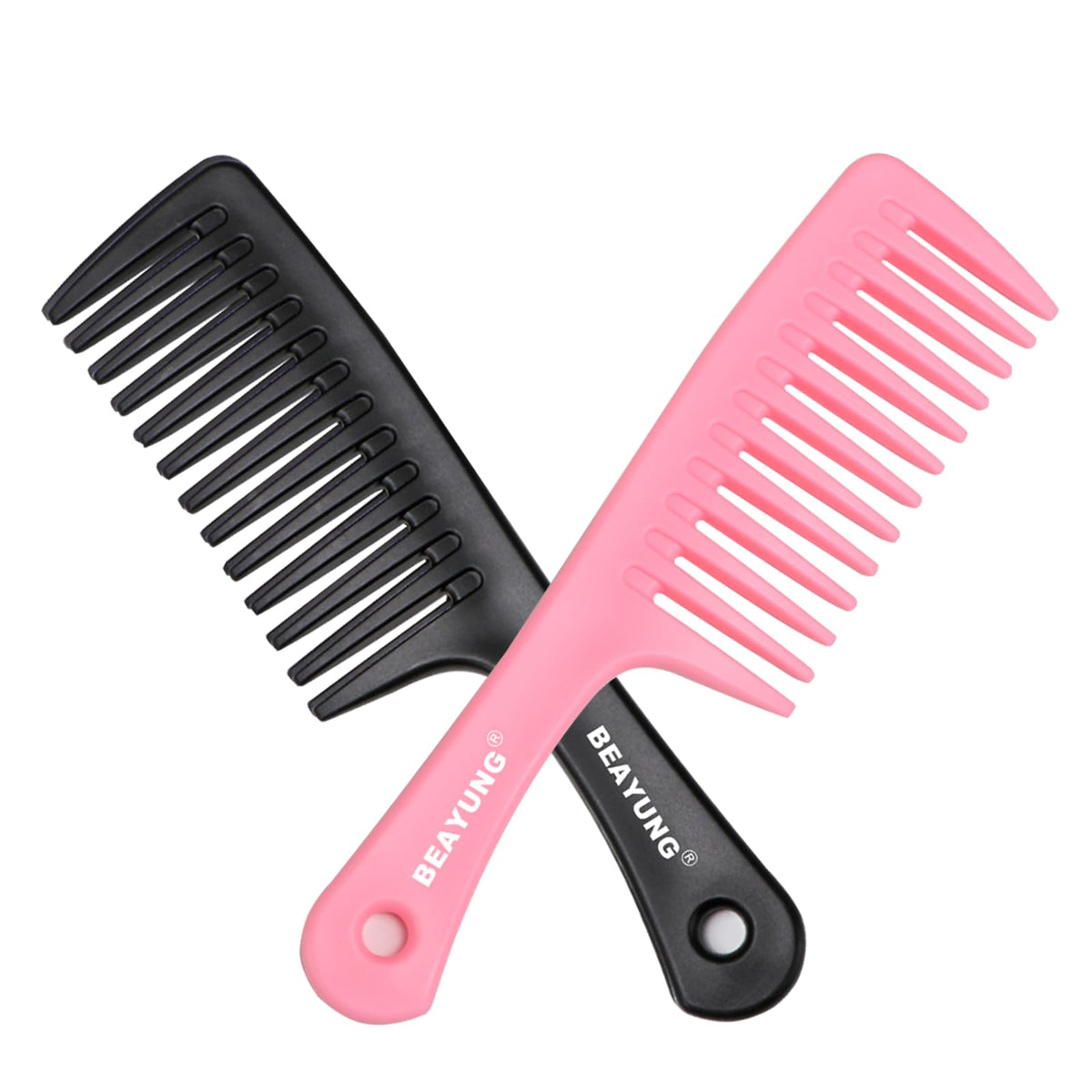 Beayung 2 Pcs Wide Tooth Comb Set For Curly Hair - Detangling & Styling - 1 Black, 1 Pink