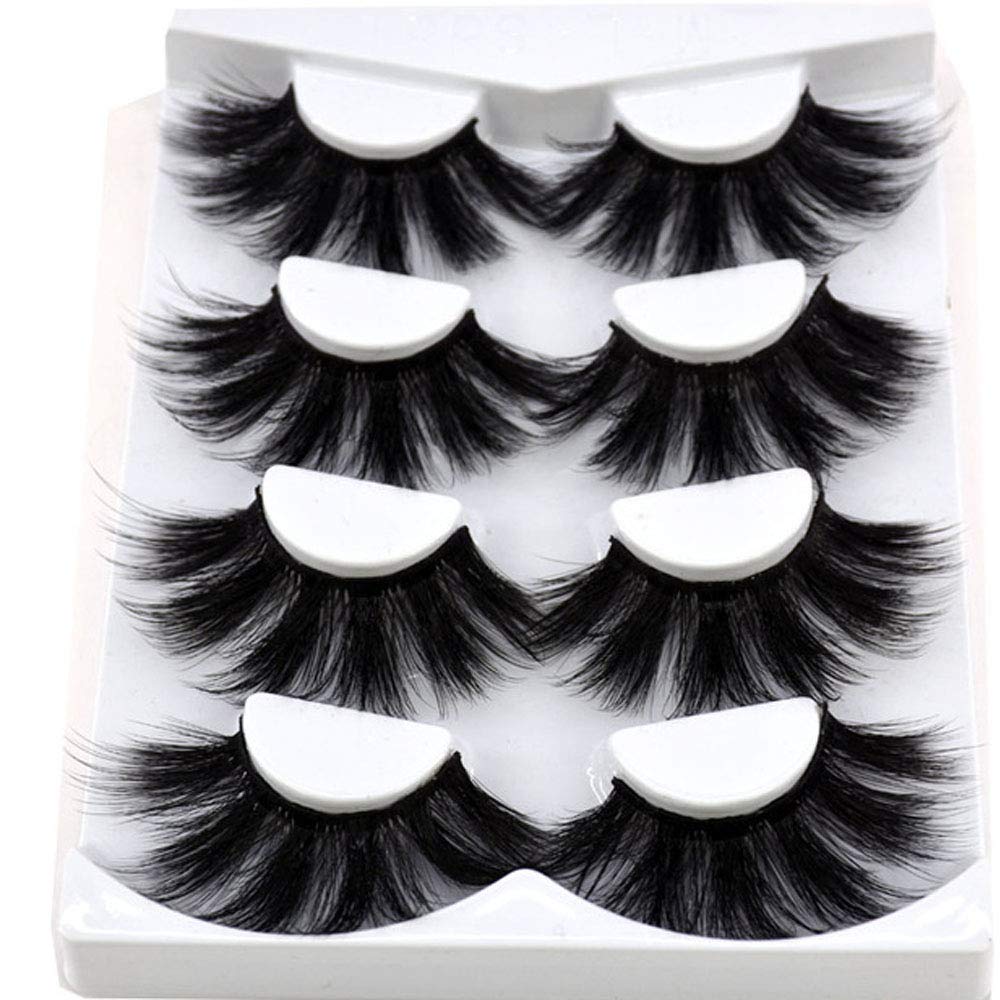 HBZGTLAD 25mm 3D Mink Hair False Eyelashes - 4 Pairs Criss-Cross Wispy Fl