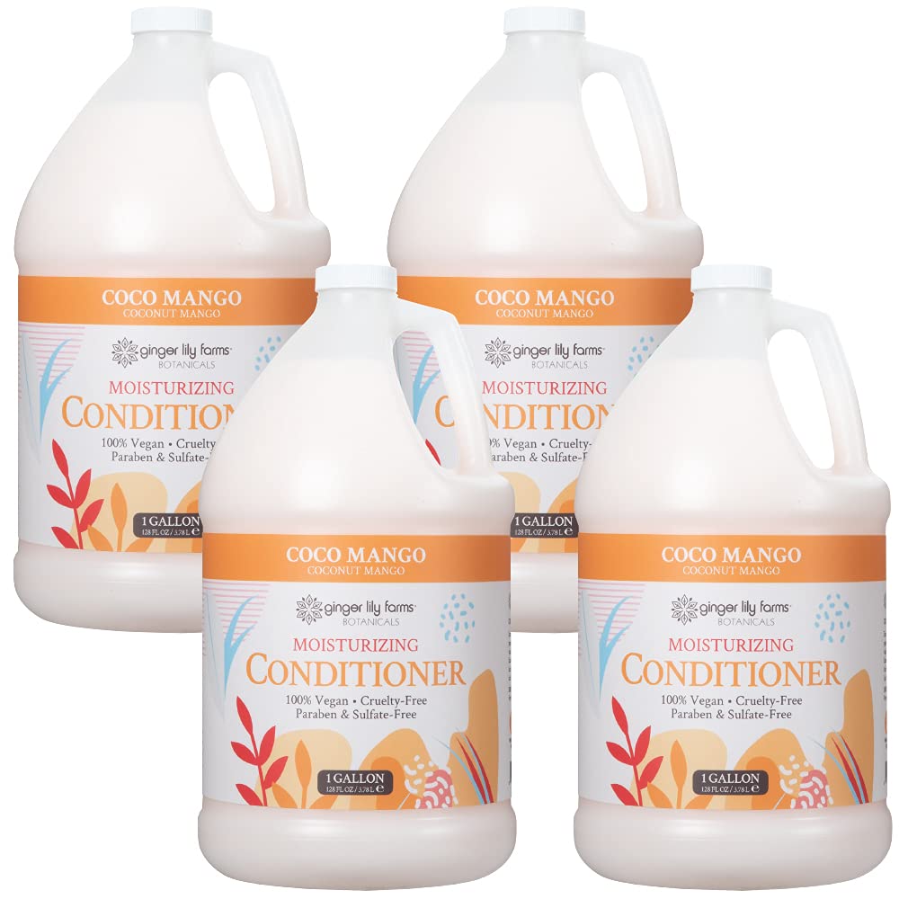 Ginger Lily Farms Moisturizing Conditioner For Dry Hair, Coco Mango, Vegan, 1 Gallon Refill, 4 Pack