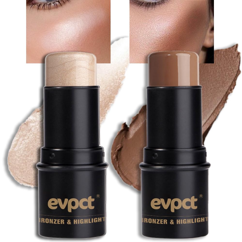 Evpct 2Pcs Contour Bronzer & Highlighter Sticks - Light-Medium Cheek Makeup, 0.42Oz