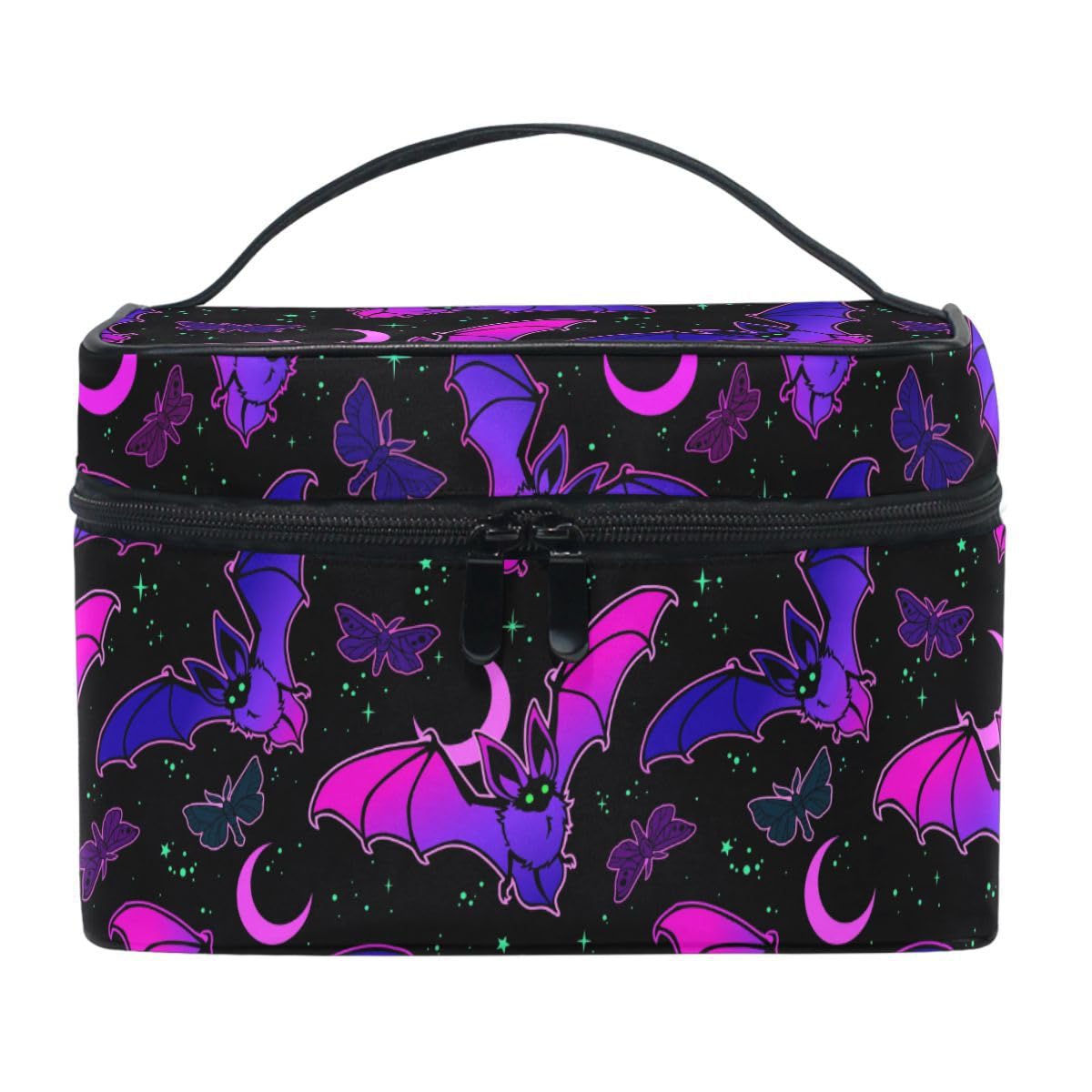 Zoeo Large Purple Bat Makeup Train Case - Gothic Portable Cosmetic Brush Organizer For Women