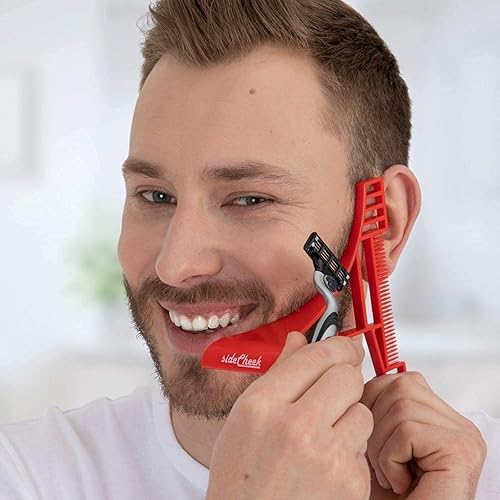 NEKMATE Beard Shaping Stencil & Guide - Symmetric Curved Tool for Sideburns & Cheek Lines, Red