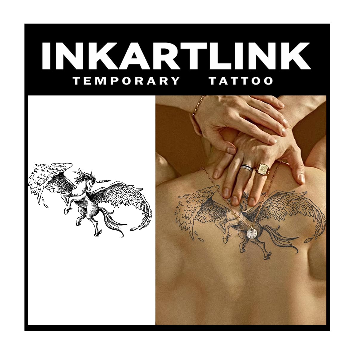 Inkartlink Extra-Large Semi Permanent Tattoo - Minimalist Mechanical Lines, Waterproof, Lasts 1-2 Weeks