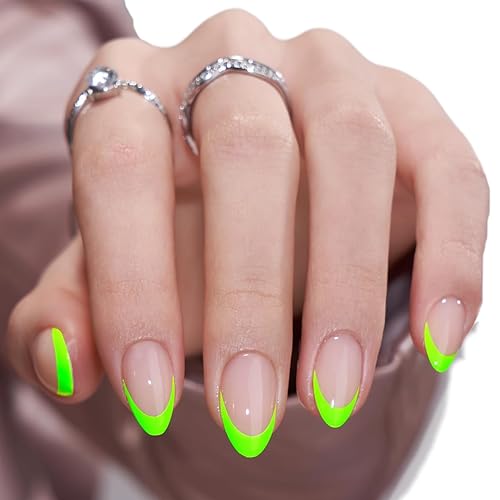 BTArtbox French Tip Press On Nails - Green Almond Gel Nails, 30 Pcs in 16 Sizes for Valentine's Day