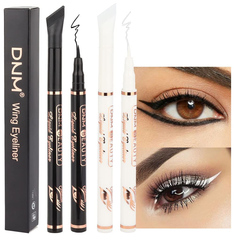 Evpct 2Pcs Waterproof Black & White Wing Eyeliner Stamp Set - Colored Eye Liners For Makeup