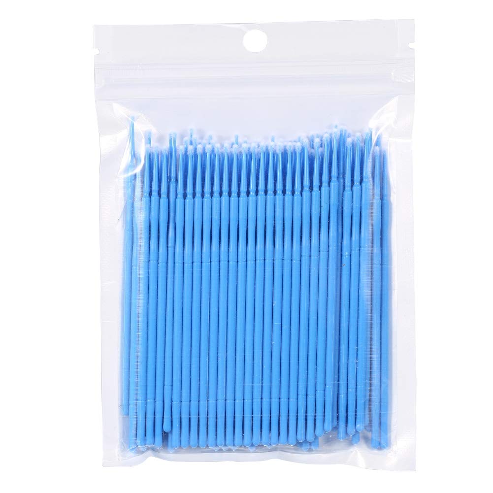 Salmue 100PCS Blue Micro Applicator Brushes for Eyelash Extensions & Makeup Cleaning