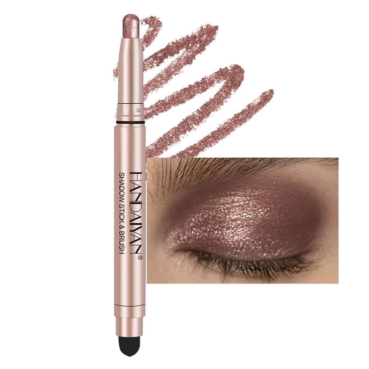 Dekrion Shimmer-Cream Eyeshadow Stick, Long-Lasting Waterproof Glitter Eye Makeup, 09 Light Brown