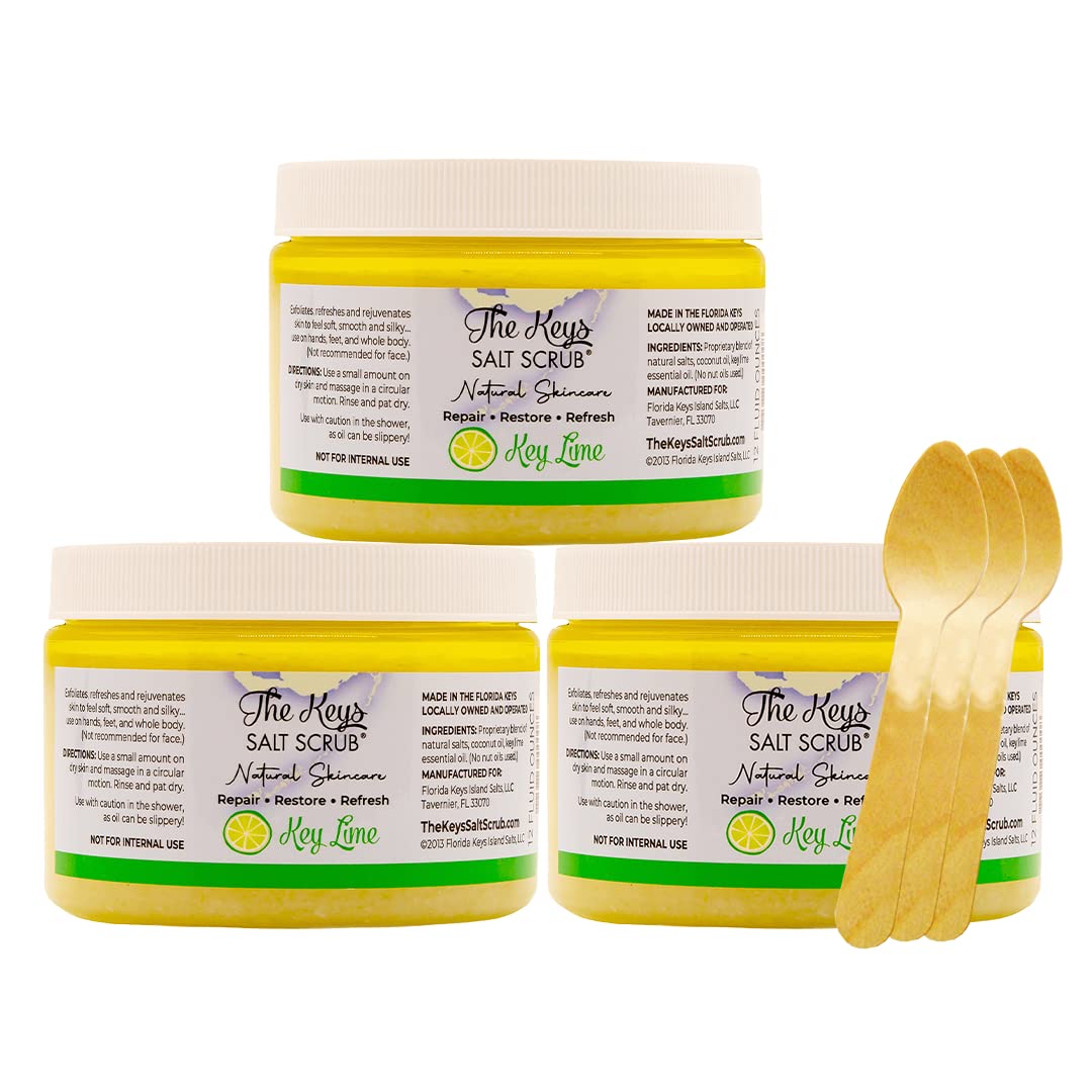 The Keys Sea Salt Scrub - Organic Exfoliating Body Scrub With Key Lime - 12 Oz (3 Pack)