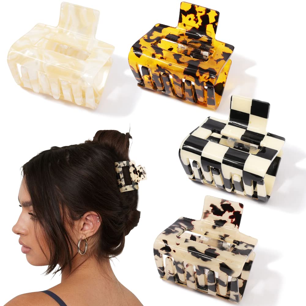 Ahoney 4 Pack Tortoise Claw Clips For Thin & Thick Hair - Medium & Small Acrylic Hair Accessories