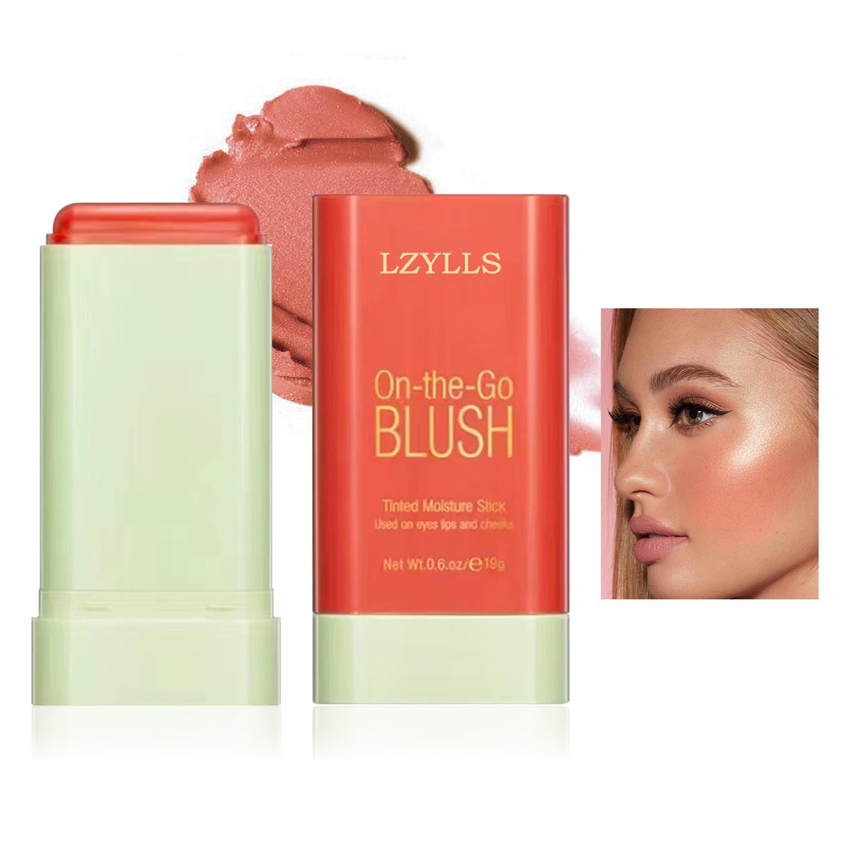 Lzylls Waterproof Cream Blush Stick With Brush - Opaque Pink, Full Coverage, 1 Count