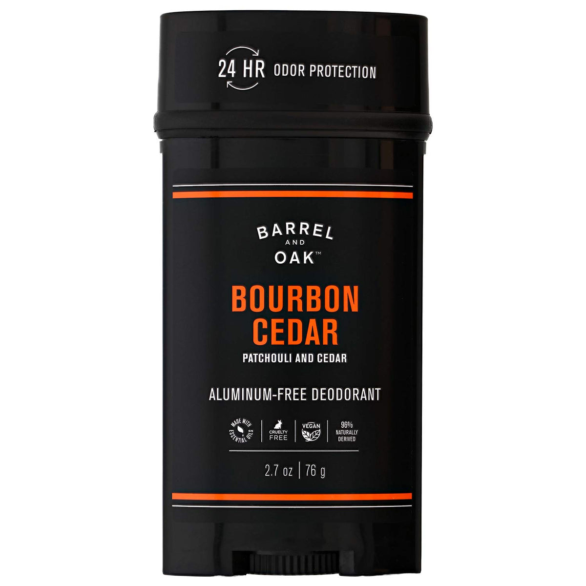 Barrel & Oak Aluminum-Free Deodorant for Men, Cedarwood & Bourbon, 24-Hour Odor Protection, 2.