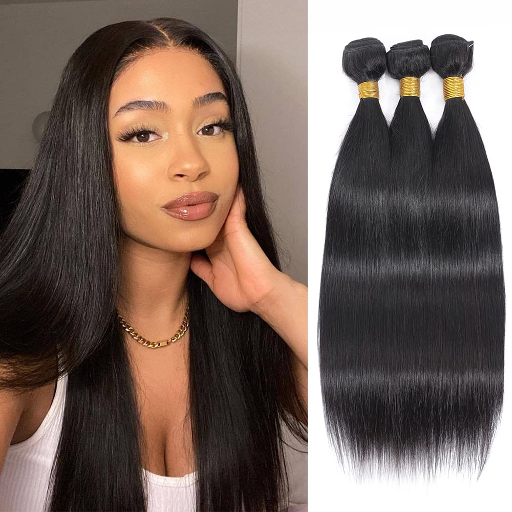 FASHION VILA Brazilian Virgin Straight Hair 3 Bundles 24&quot; - 100% Unprocessed Remy Hair Extensions