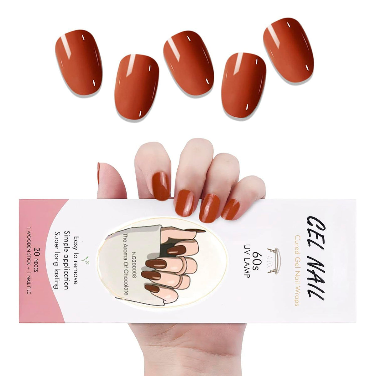 Ebanku 20Pcs Dark Red Gel Nail Polish Strips - Waterproof Full Wrap Nail Art Stickers