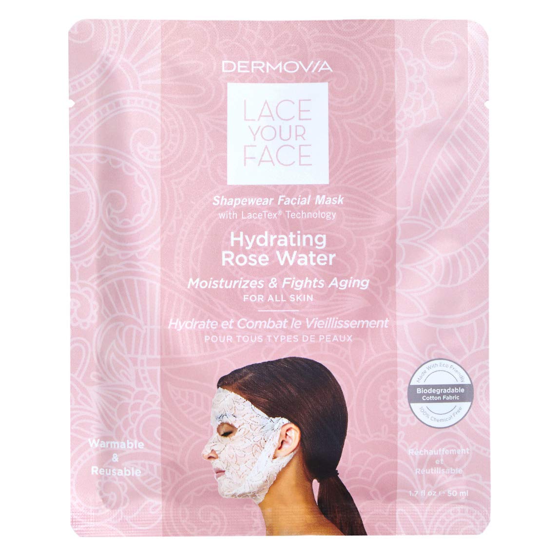 Dermovia Lace Your Face Compression Facial Mask - Reusable Biodegradable Cotton, Hydrating Rose Water