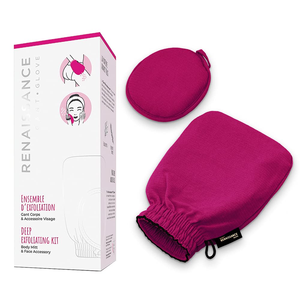 Le Gant Renaissance Vegan Exfoliating Mitt & Face Scrubber - 100% Natural Royal Magenta