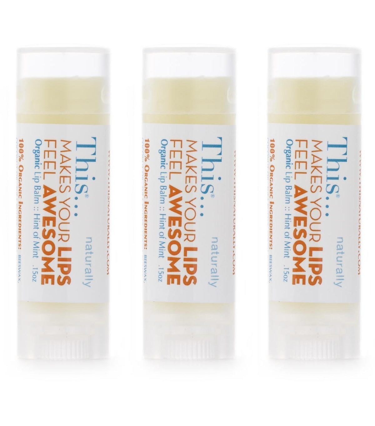 Organic Lip Balm 3-Pack With Jojoba Oil By This Naturally - Off-White, Nourishing Hydration