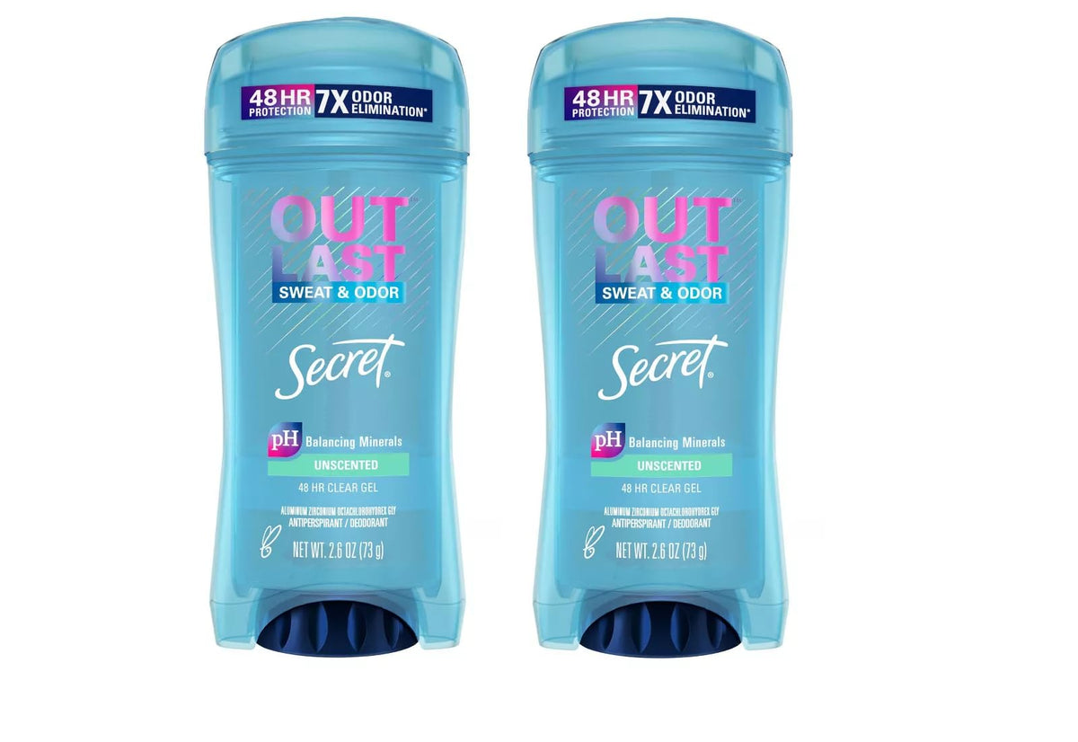 Secret Outlast Xtend Clear Gel Antiperspirant & Deodorant, Unscented, 2.6 Oz (2 Pack