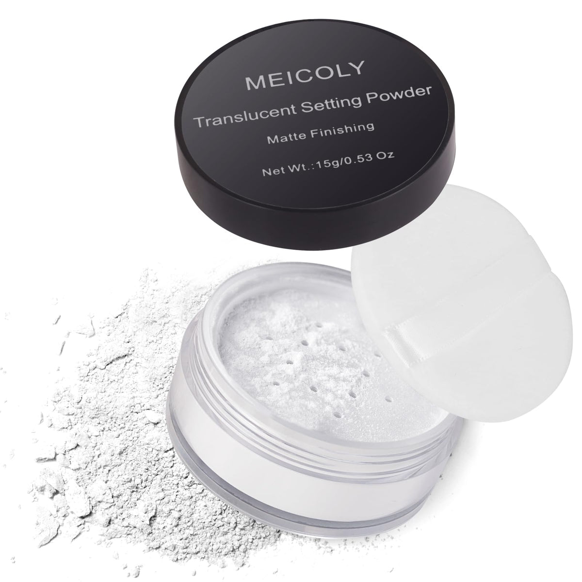 Meicoly Talc-Free Translucent Setting Powder, Long Lasting Matte Finish, 0.53 Oz White